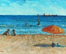 Le parasol sur la plage de Fos